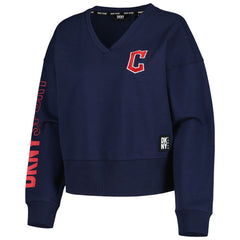Cleveland Guardians DKNY Sport Women's Lily V-Neck Pullover Sweatshirt Navy