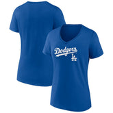 Los Angeles Dodgers Women's Lockup V-Neck T-Shirt Royal
