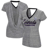 Colorado Rockies Touch Women's Halftime Back Wrap Top V-Neck T-Shirt Black