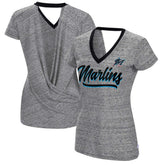 Miami Marlins Touch Women's Halftime Back Wrap Top V-Neck T-Shirt Black