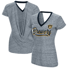 Milwaukee Brewers Touch Women's Halftime Back Wrap Top V-Neck T-Shirt Navy
