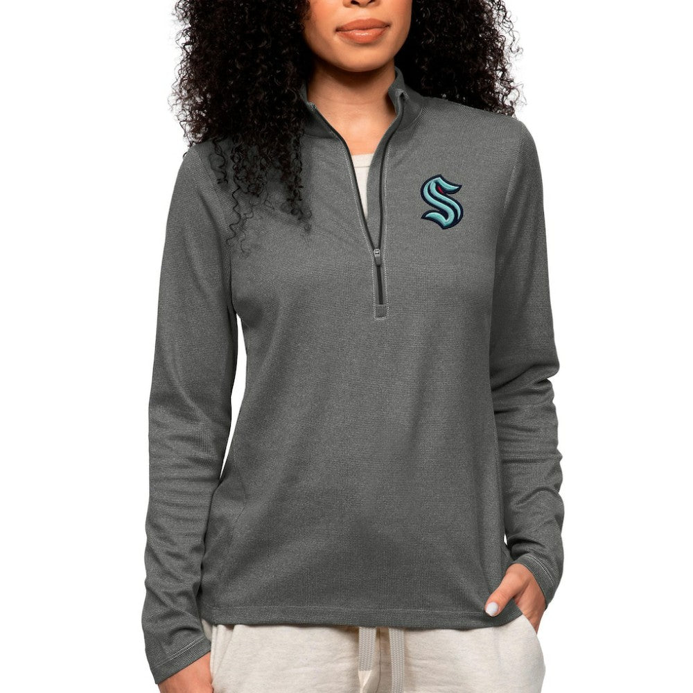 Seattle Kraken Antigua Women's Epic Quarter-Zip Pullover Top - Heather Charcoal Pullover