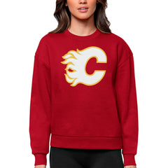 Calgary Flames Antigua Women's Team Logo Victory Crewneck Pullover Sweatshirt - Red Sweatshirts