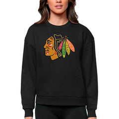 Chicago Blackhawks Antigua Women's Team Logo Victory Crewneck Pullover Sweatshirt - Black Sweatshirts