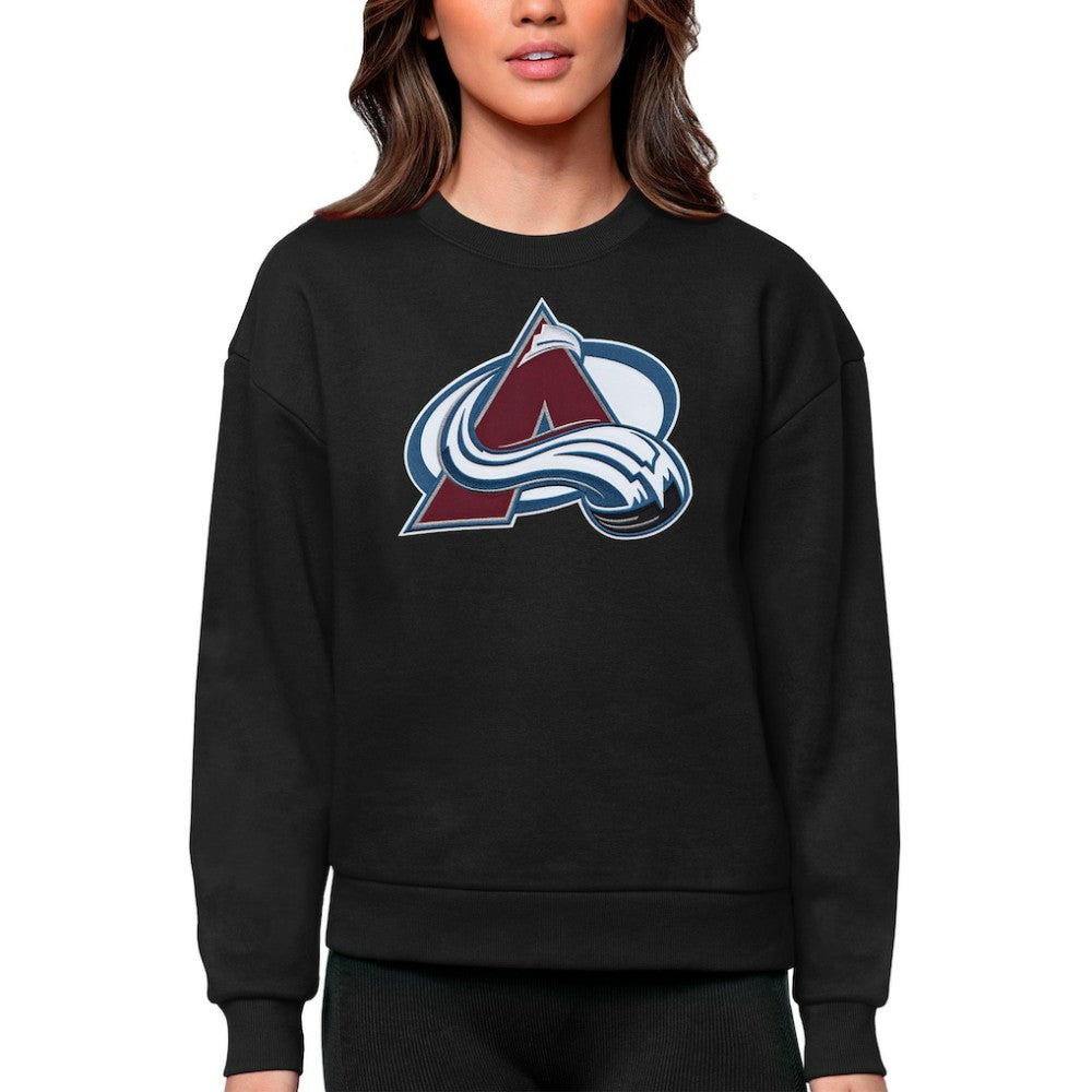 Colorado Avalanche Antigua Women's Team Logo Victory Crewneck Pullover Sweatshirt - Black Sweatshirts