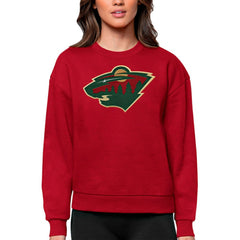 Minnesota Wild Antigua Women's Team Logo Victory Crewneck Pullover Sweatshirt - Red Sweatshirts