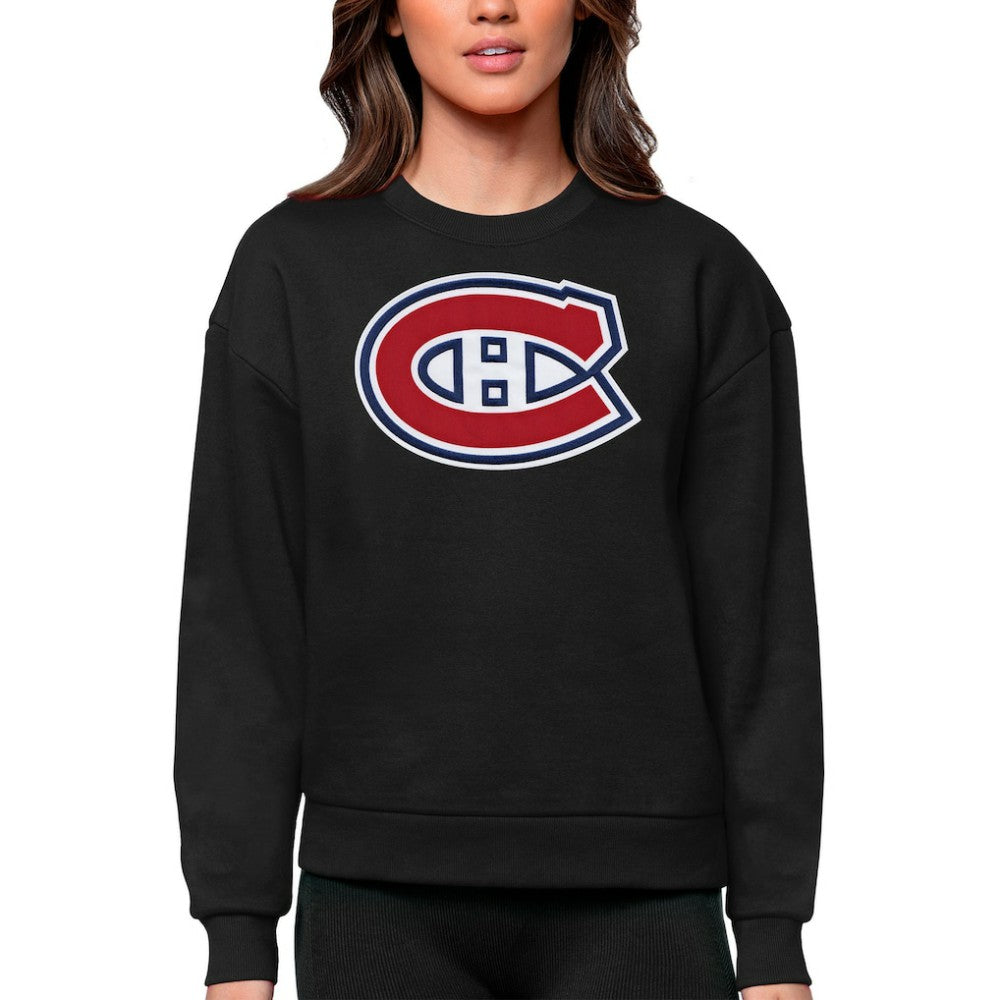 Montreal Canadiens Antigua Women's Team Logo Victory Crewneck Pullover Sweatshirt - Black Sweatshirts