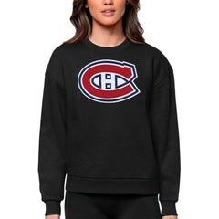 Montreal Canadiens Antigua Women's Team Logo Victory Crewneck Pullover Sweatshirt - Black Sweatshirts