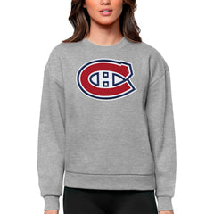 Montreal Canadiens Antigua Women's Team Logo Victory Crewneck Pullover Sweatshirt - Heather Gray Sweatshirts