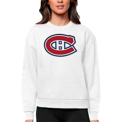 Montreal Canadiens Antigua Women's Team Logo Victory Crewneck Pullover Sweatshirt - White Sweatshirts