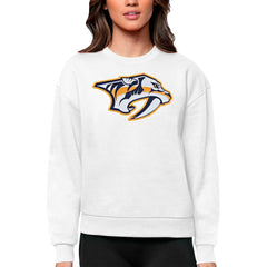 Nashville Predators Antigua Women's Team Logo Victory Crewneck Pullover Sweatshirt - White Sweatshirts