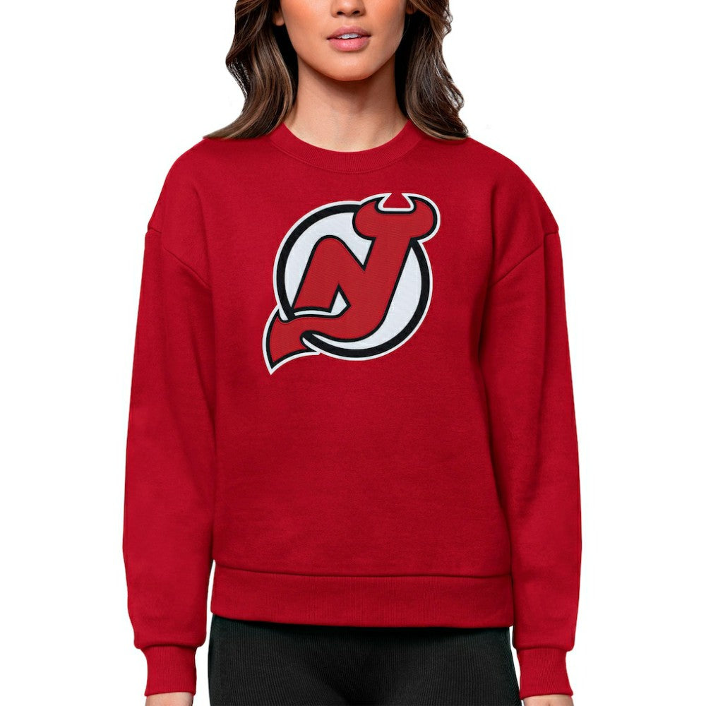 New Jersey Devils Antigua Women's Team Logo Victory Crewneck Pullover Sweatshirt - Red Sweatshirts
