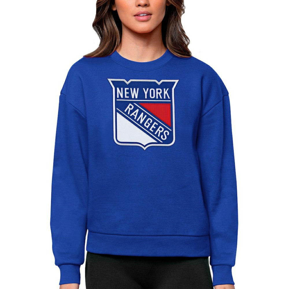 New York Rangers Antigua Women's Team Logo Victory Crewneck Pullover Sweatshirt - Royal Sweatshirts