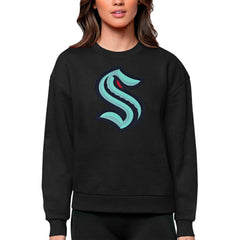 Seattle Kraken Antigua Women's Team Logo Victory Crewneck Pullover Sweatshirt - Black Sweatshirts