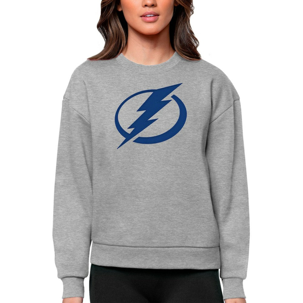 Tampa Bay Lightning Antigua Women's Team Logo Victory Crewneck Pullover Sweatshirt - Heather Gray Sweatshirts