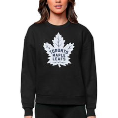 Toronto Maple Leafs Antigua Women's Team Logo Victory Crewneck Pullover Sweatshirt - Black Sweatshirts