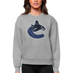 Vancouver Canucks Antigua Women's Team Logo Victory Crewneck Pullover Sweatshirt - Heather Gray Sweatshirts