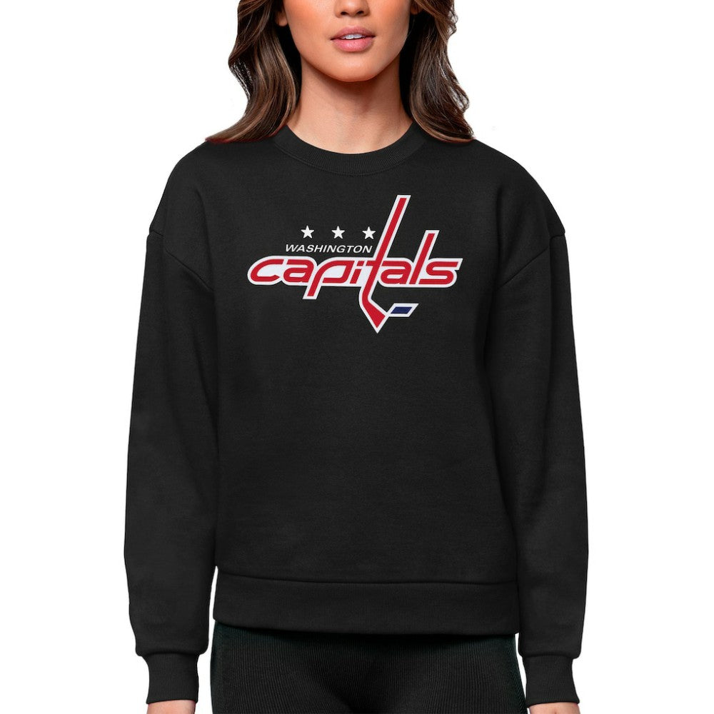Washington Capitals Antigua Women's Team Logo Victory Crewneck Pullover Sweatshirt - Black Sweatshirts
