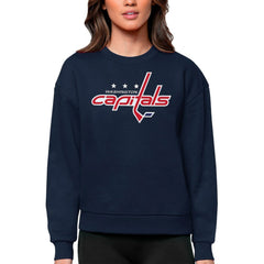 Washington Capitals Antigua Women's Team Logo Victory Crewneck Pullover Sweatshirt - Navy Sweatshirts