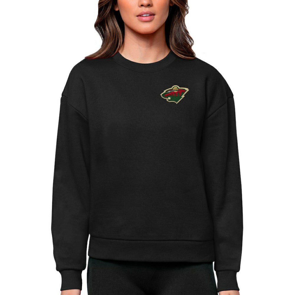 Minnesota Wild Antigua Women's Victory Crewneck Pullover Sweatshirt - Black Sweatshirts
