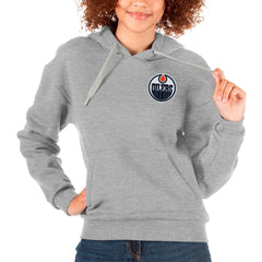 Edmonton Oilers Antigua Women's Victory Pullover Hoodie - Heather Gray Hoodies