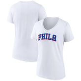 Philadelphia 76ers Women's Wordmark V-Neck T-Shirt - White for sale