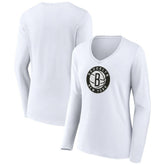 Brooklyn Nets Women's Logo Long Sleeve V-Neck T-Shirt - White discount