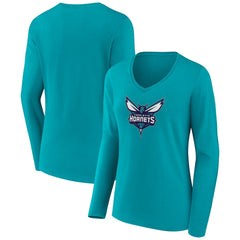 Charlotte Hornets Women's Logo Long Sleeve V-Neck T-Shirt - Aqua sale