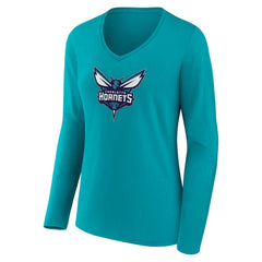 Charlotte Hornets Women's Logo Long Sleeve V-Neck T-Shirt - Aqua sale