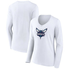 Charlotte Hornets Women's Logo Long Sleeve V-Neck T-Shirt - White for sale