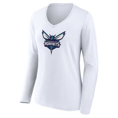 Charlotte Hornets Women's Logo Long Sleeve V-Neck T-Shirt - White for sale