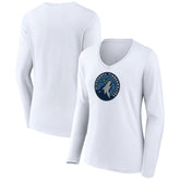 Minnesota Timberwolves Women's Logo Long Sleeve V-Neck T-Shirt - White sale