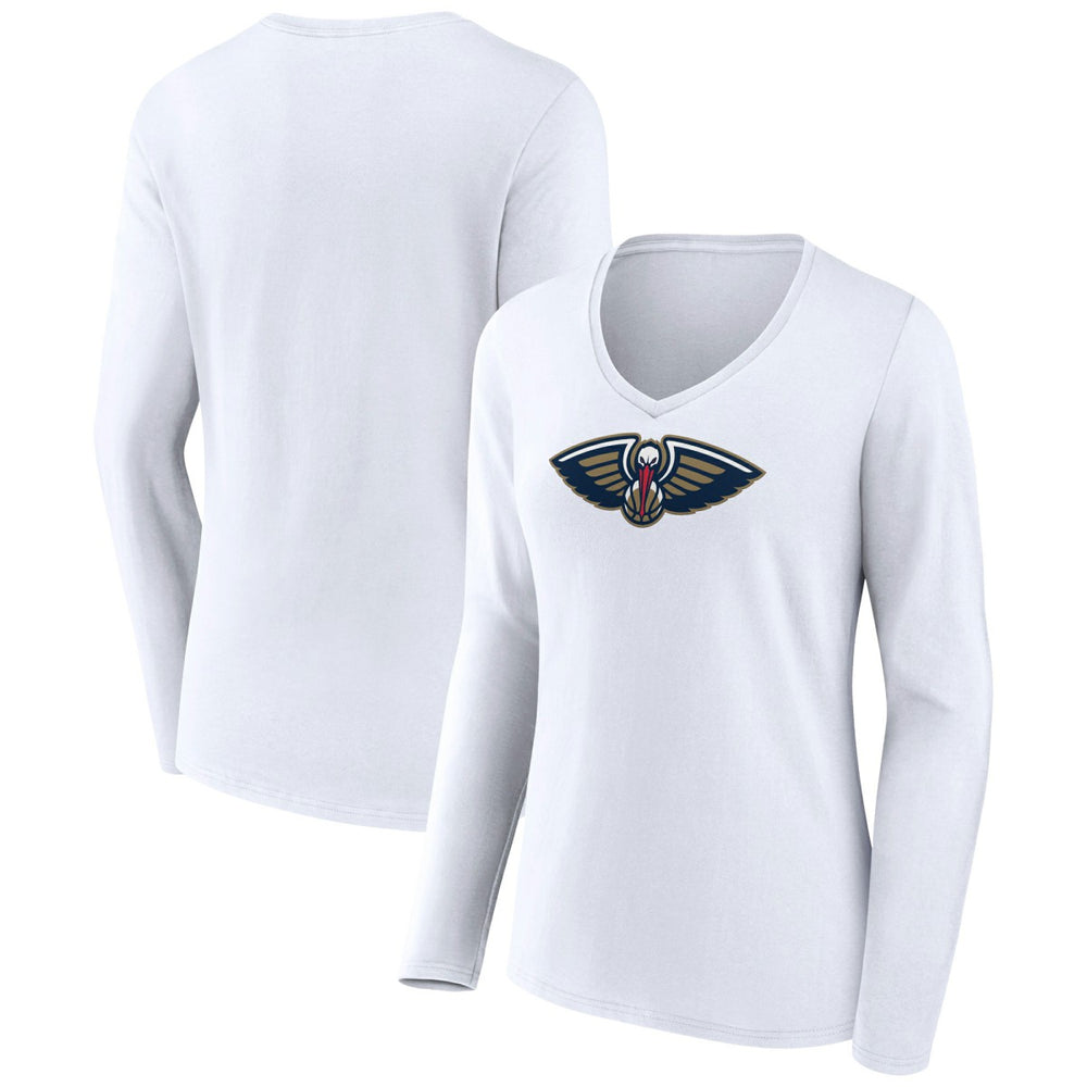 New Orleans Pelicans Women's Logo Long Sleeve V-Neck T-Shirt - White outlet