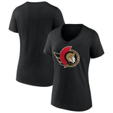 Ottawa Senators Women's Team Logo V-Neck T-Shirt - Black T-shirts