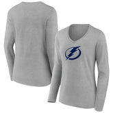 Tampa Bay Lightning Women's Team Logo Long Sleeve V-Neck T-Shirt - Gray T-shirts