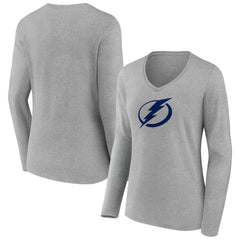 Tampa Bay Lightning Women's Team Logo Long Sleeve V-Neck T-Shirt - Gray T-shirts