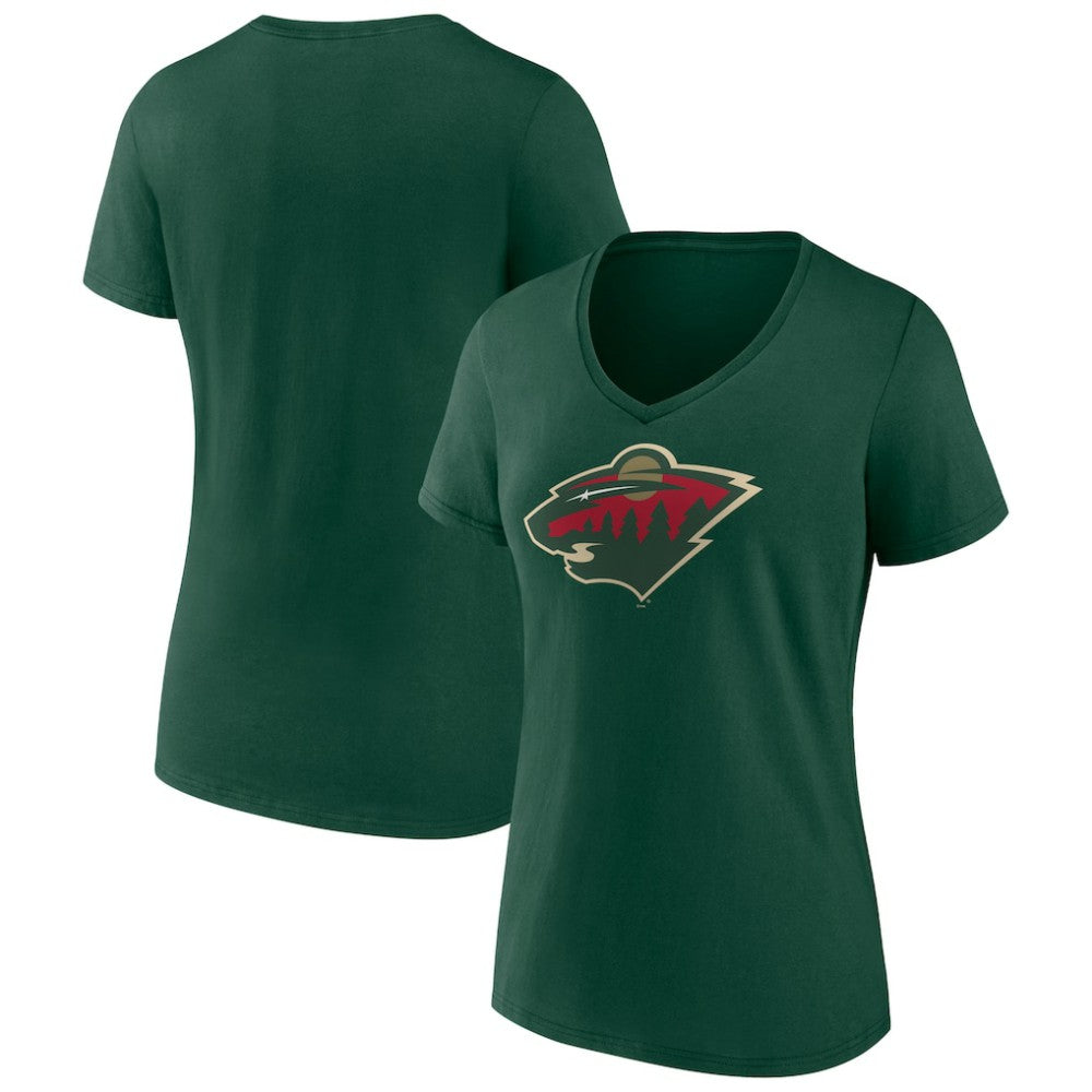Minnesota Wild Women's Team Logo V-Neck T-Shirt - Green T-shirts