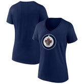Winnipeg Jets Women's Team Logo V-Neck T-Shirt - Navy T-shirts
