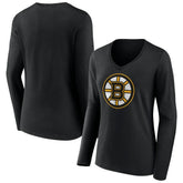 Boston Bruins Women's Team Logo Long Sleeve V-Neck T-Shirt - Black T-shirts