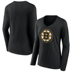 Boston Bruins Women's Team Logo Long Sleeve V-Neck T-Shirt - Black T-shirts
