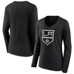 Los Angeles Kings Women's Team Logo Long Sleeve V-Neck T-Shirt - Black T-shirts