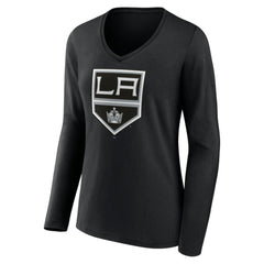 Los Angeles Kings Women's Team Logo Long Sleeve V-Neck T-Shirt - Black T-shirts