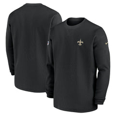 New Orleans Saints 2023 Sideline Throwback Heavy Brushed Waffle Long Sleeve Top - Black outlet