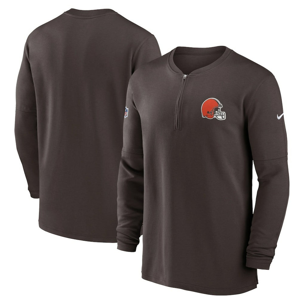 Cleveland Browns 2023 Sideline Performance Long Sleeve Tri-Blend Quarter-Zip Top - Brown for sale