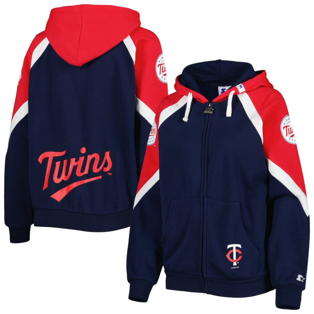 Minnesota Twins Starter Women's Hail Mary Full-Zip Hoodie Navy/Red