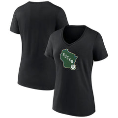 Milwaukee Bucks Women's Alternate Logo V-Neck T-Shirt - Black online