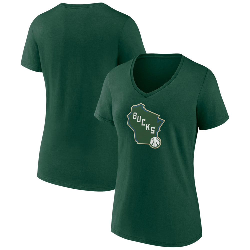 Milwaukee Bucks Women's Alternate Logo V-Neck T-Shirt - Green on sale