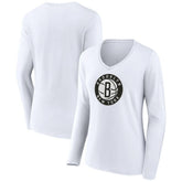 Brooklyn Nets Women's Alternate Logo V-Neck Long Sleeve T-Shirt - White for sale