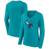 Charlotte Hornets Women's Alternate Logo V-Neck Long Sleeve T-Shirt - Aqua outlet
