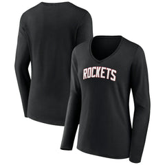 Houston Rockets Women's Alternate Logo V-Neck Long Sleeve T-Shirt - Black on sale